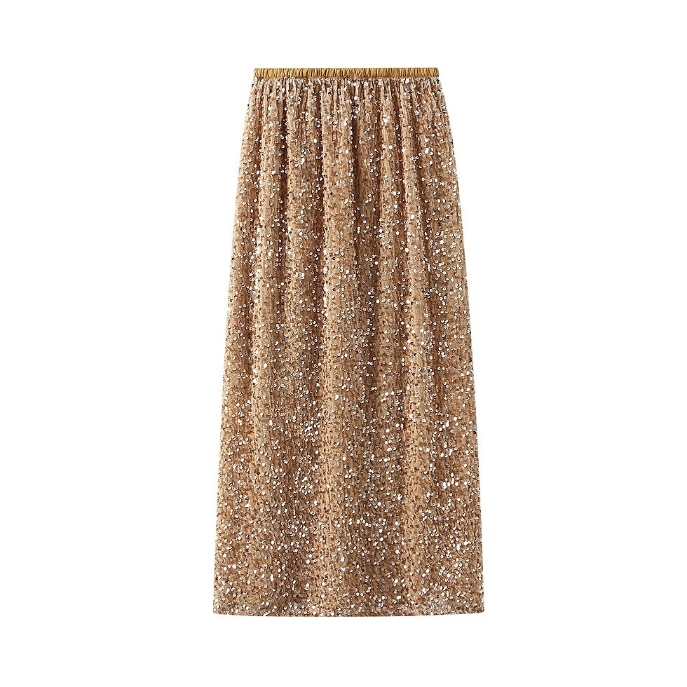 Thumbnail: Women Elegant Shiny Sequined Long Skirt Summer Fall Elastic Waist Casual Skirts