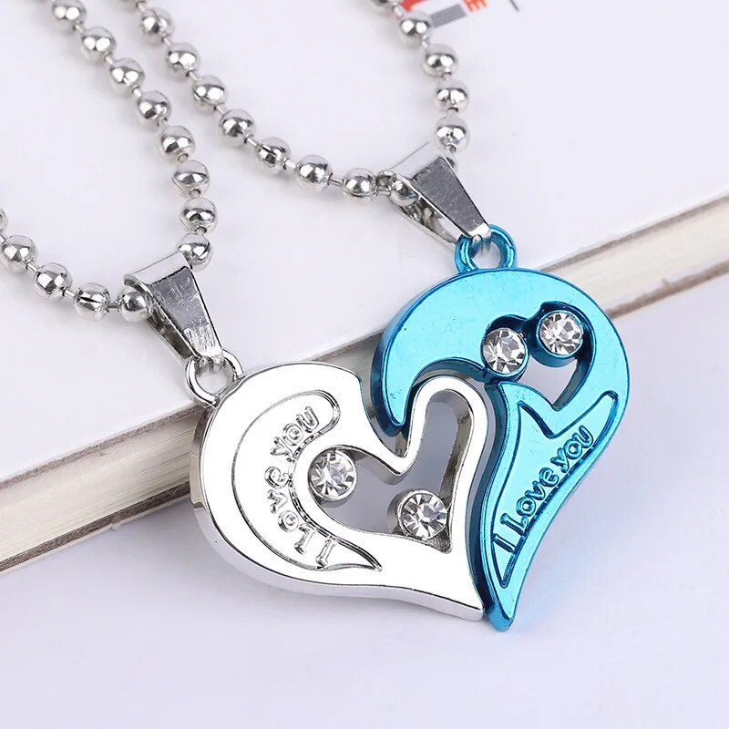 Thumbnail: Exquisite Romantic Heart Couple Necklaces for Women Men I Love You Hollow Stitc