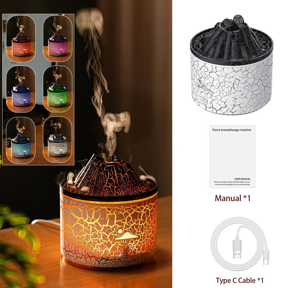 Volcano Fire Flame Air Humidifier Aroma Diffuser Essential Oil with Remote Cont