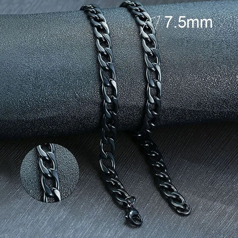 Thumbnail: Vnox Men's Cuban Link Chain Necklace Stainless Steel Black Gold Color Male Chok