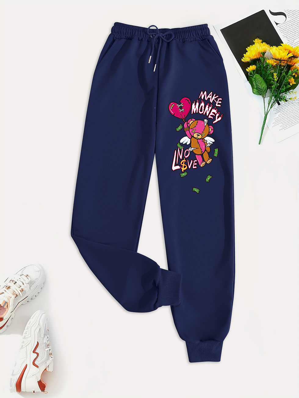 Thumbnail: Make Money Cartoon Bear Printing Women'S Spring Casual Basic Pants Versatile Po