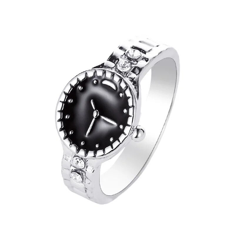 Thumbnail: Fashion Punk Zircon Watch Shape Couple Ring Vintage Women Man Watch Finger Ring