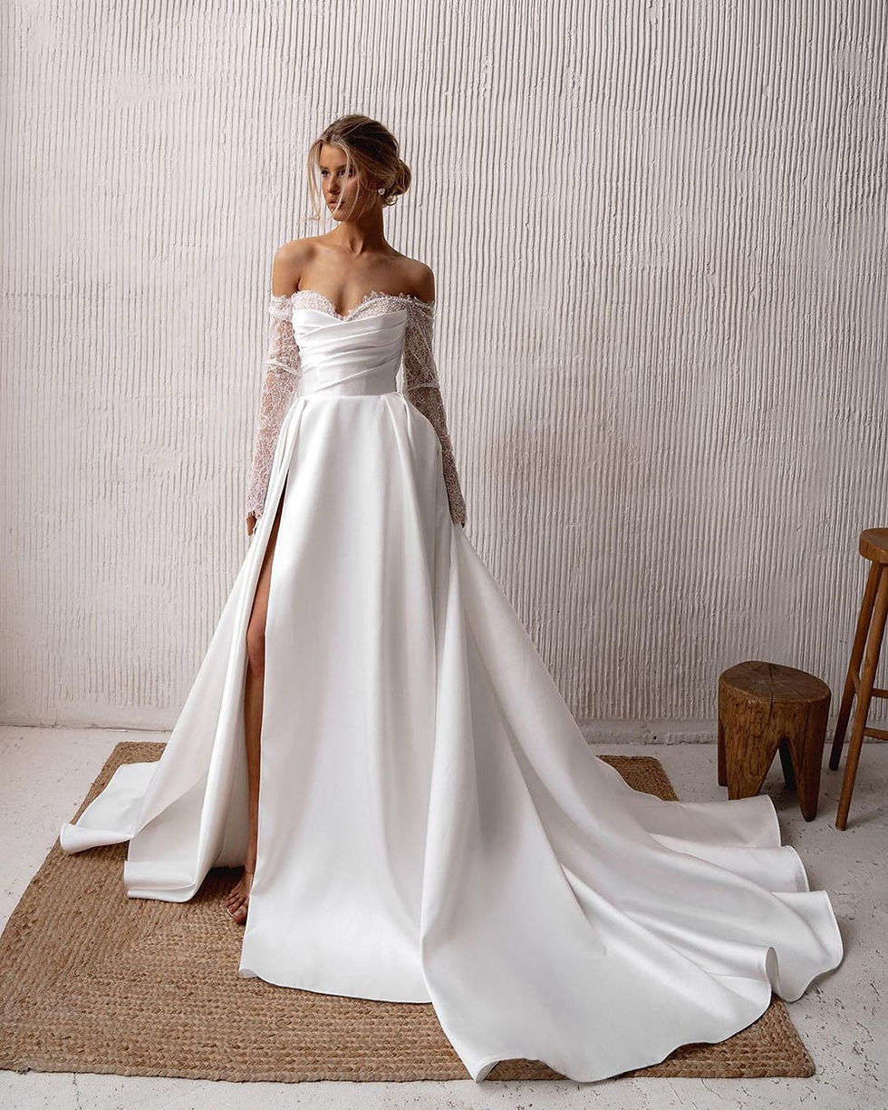 Miniaturebillede: SoDigne Elegant Modern Wedding Dresses Sweetheart Lace Long Sleeves Bride Dress