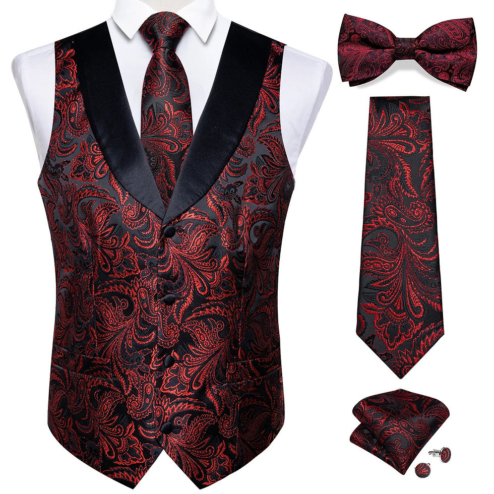 Thumbnail: Fashion Red Paisley Men's Vest Tuxedo Dress Accessory Luxury Slim Fit Waistcoat