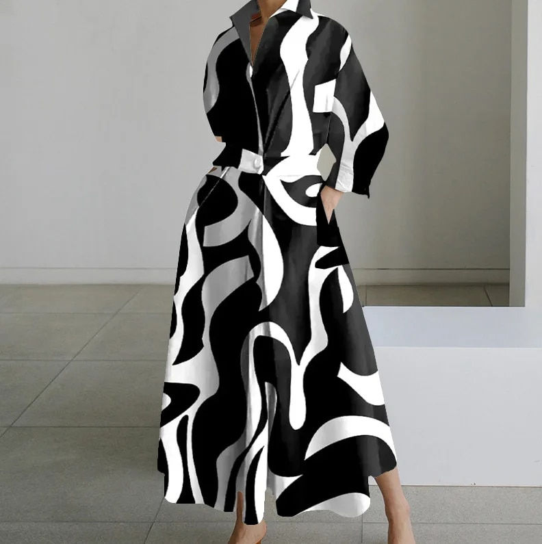 섬네일: Autumn Dress Long Sleeve Dot Print Elegant Maxi Dresses For Women 2023 White Ca