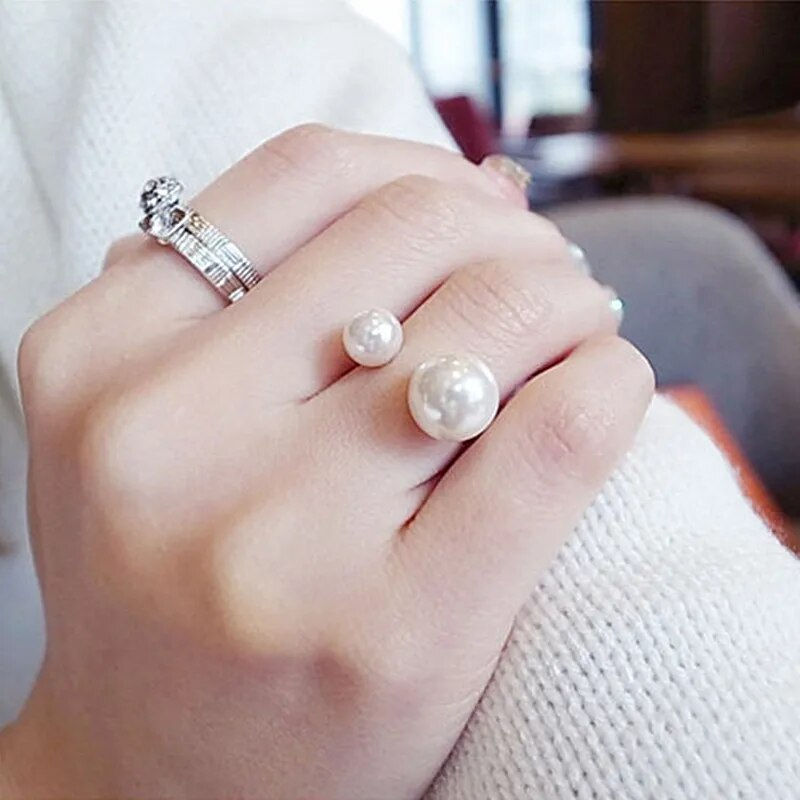 Miniatura: G293 Fashion Mujer Anneau Anel Simulated Pearl Adjustable Open Rings for Women
