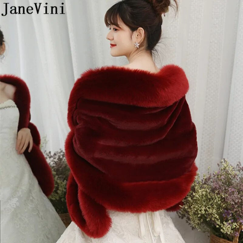 Miniature : JaneVini Winter Etole Mariage 165*55 cm Plus Size Woman Faux Fur Bridal Wrap St