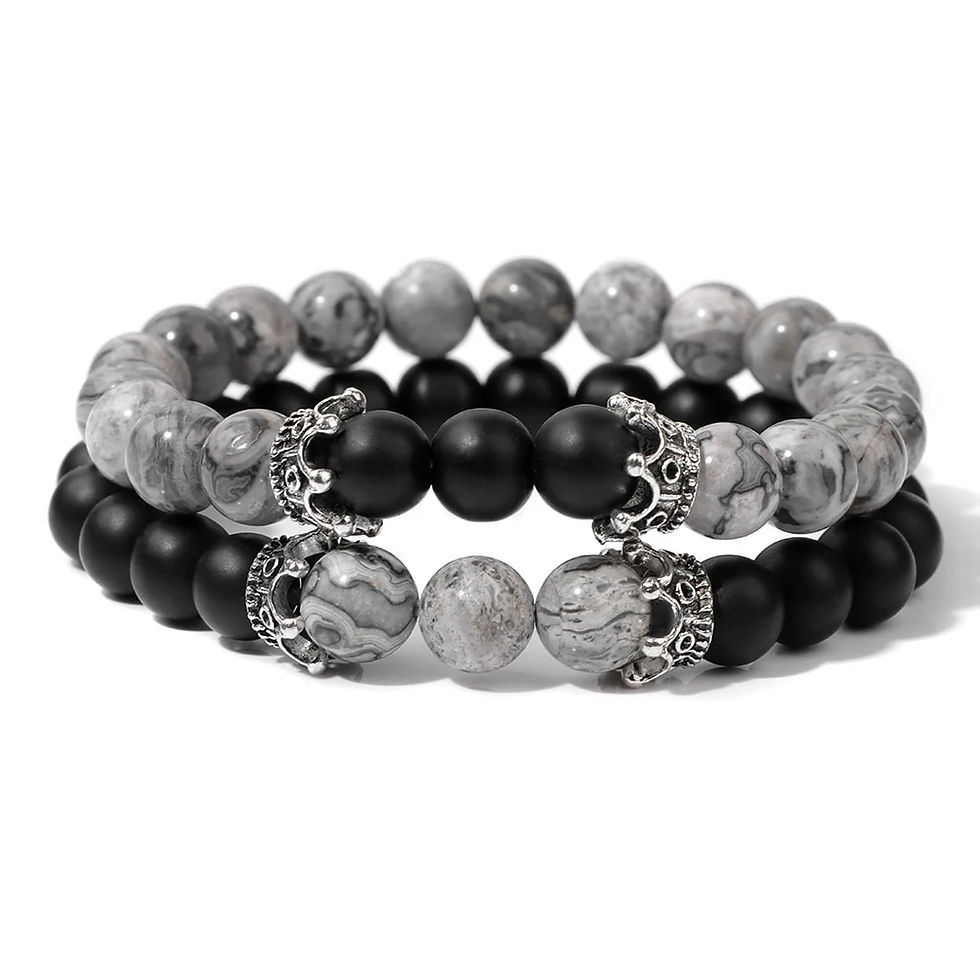 Thumbnail: Fashion Natural Stone Beads Men Bracelet Multilayer Black Lava Onyx Beads Charm