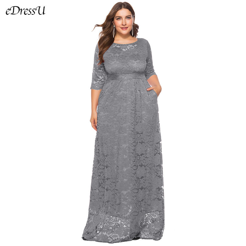Thumbnail: eDressU 2022 Plus Size Lace Evening Party Dress High Quality Women Elegant Blac