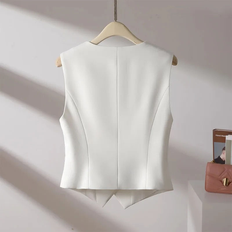 ภาพขนาดย่อ: White Suit Vest 2023 Fall New Casual Slim Reduce Waist Sleeveless Short Jacket