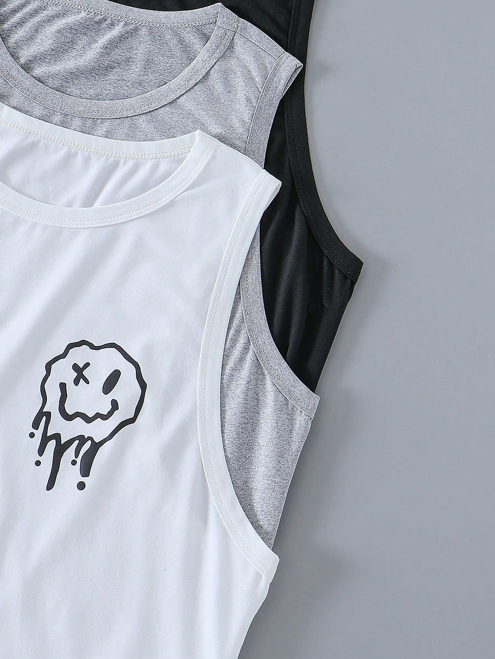 Thumbnail: 3pcs Men's Cartoon Smiling Face Print Sleeveless Homewear Tank Tops With Round