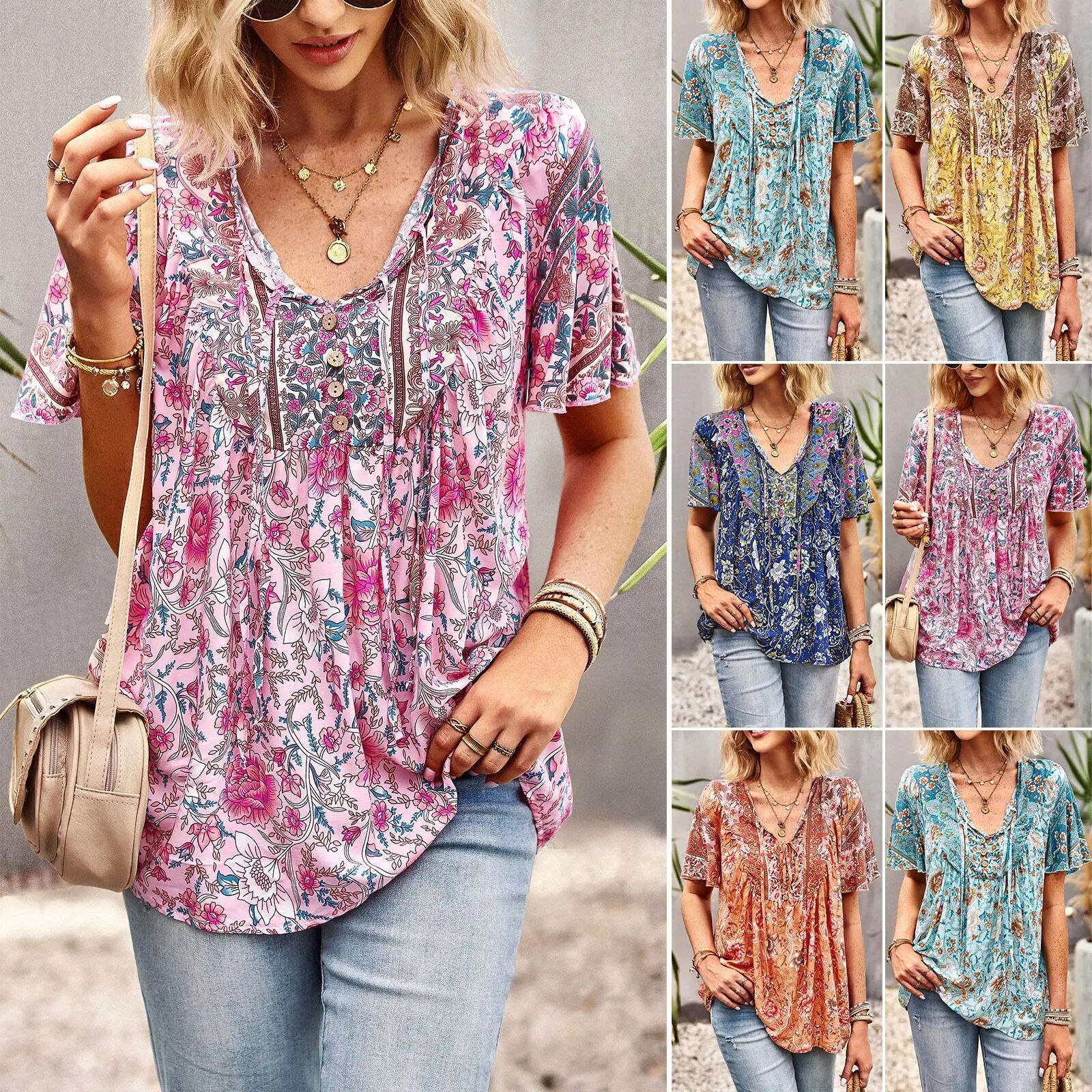 Summer New Fashion Boho T-Shirt Women's Bohemian Clothes Female Tops Free Shipp