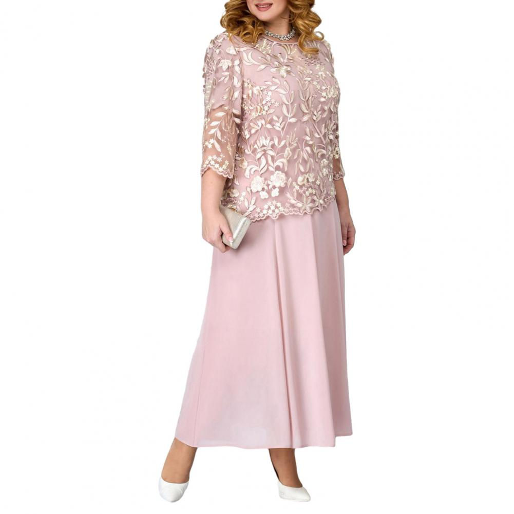 Plus Size Long Dress Elegant Plus Size Maxi Dress with Flower Embroidery Lace D