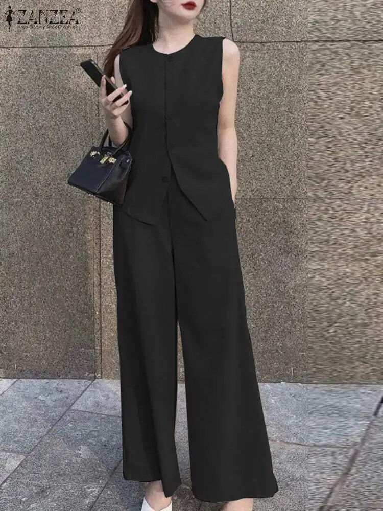 Thumbnail: ZANZEA Summer Elegant Sleeveless Vest Tops Trousers Suits Fashion OL Work Pants