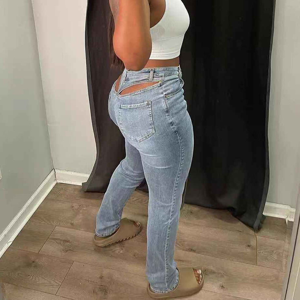 Thumbnail: Washed Zipper Button High Waist Sheath Sexy Jeans