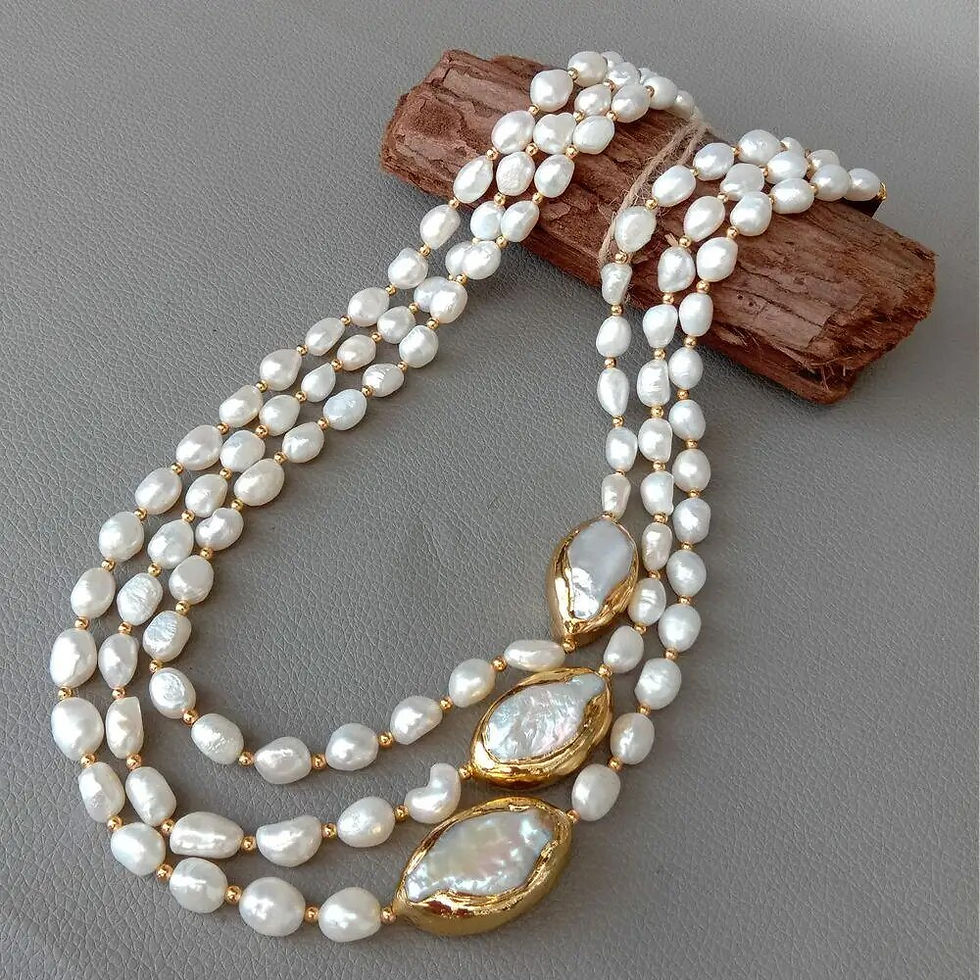 Miniatura: Y·YING 20" 3 rows Cultured Baroque Pearl Necklace Keshi Pearl Gold color Plated