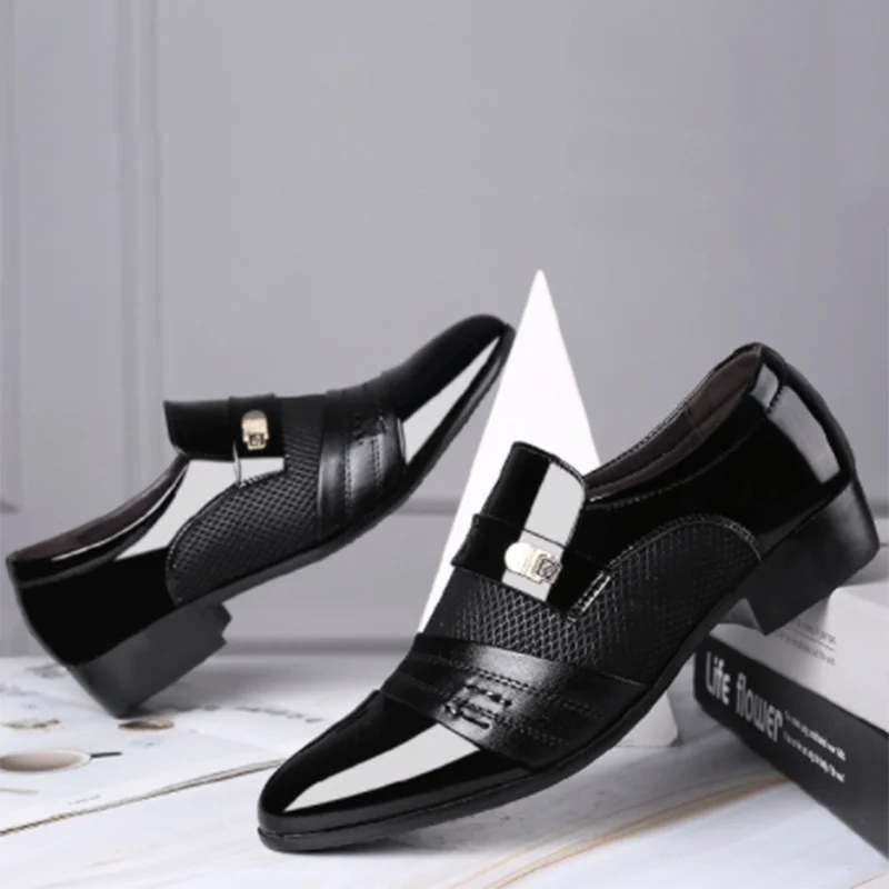 Thumbnail: Former Men Shoe Black Leather Shoes for Men Luxury Plus Size Party Office Busin