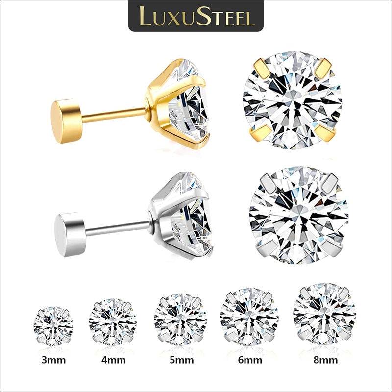 Thumbnail: LUXUSTEEL 1Pairs/2Pcs Stainless Steel Crystal Studs Earrings For Women Men 4 Pr