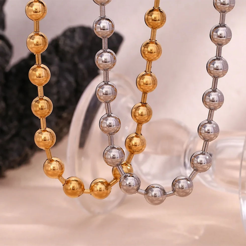 Thumbnail: 3/6/8mm Stainless Steel Ball Bead Necklaces For Women Men Gold/Silver Color Met