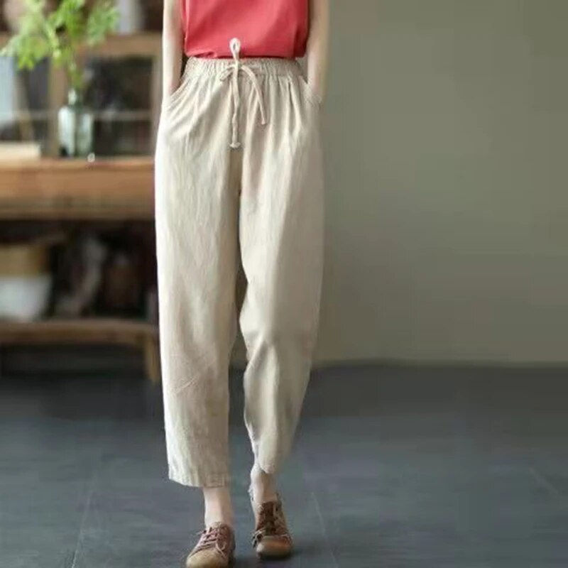 Thumbnail: Lucyever 2023 Spring Summer Cotton Linen Pants Women Solid Color Casual Ankle-l