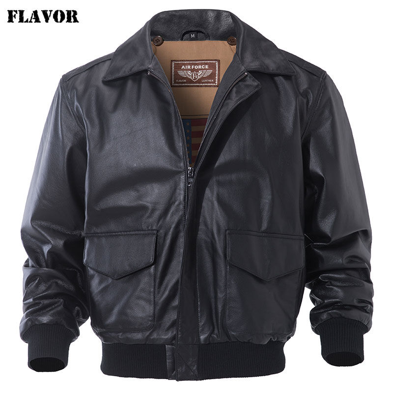 FLAVOR Men's Real Leather Bomber Jacket Men Lambskin Genuine Leather Jacket Pil
