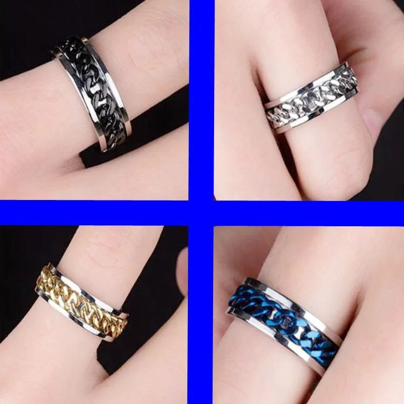 Thumbnail: Titanium Steel Rotatable Chain Rings Men Women Stress Ring For Anxiety Couple J