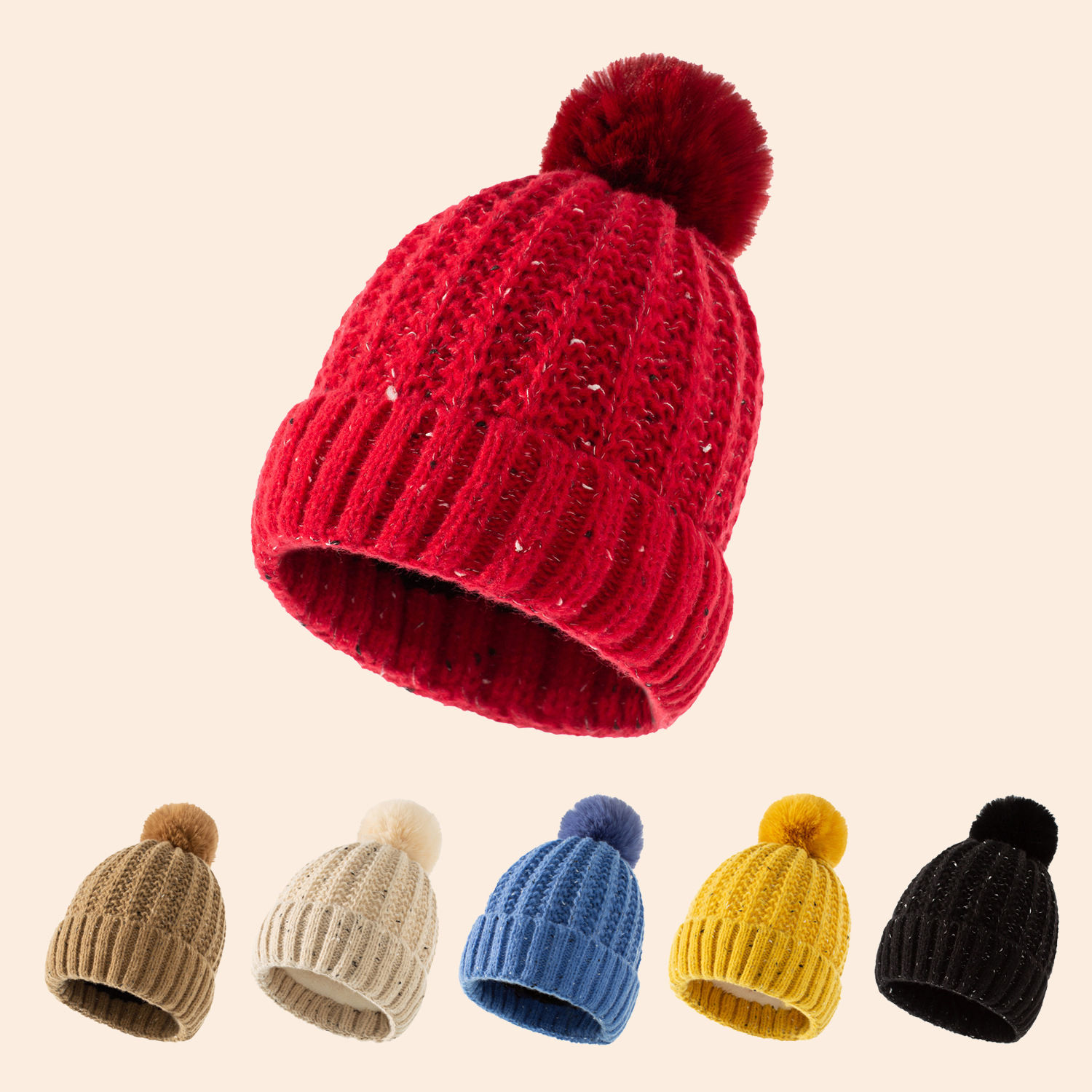 Fleece-lined Warm Fur Ball Adult Knitted Hat Autumn And Winter Women's Wool Sin