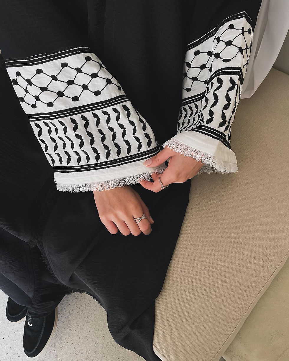 Thumbnail: 2024 Ramadan Keffiyeh Abaya Kimono Palestinian Embroidery Tassels Muslim Open A
