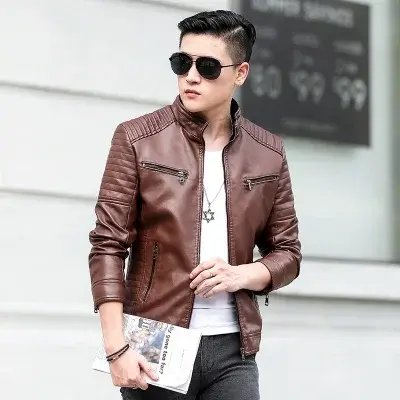 Miniaturbild: Original Embroidered Men Clothing Men's Leather Jacket Fashion High-Quality Det