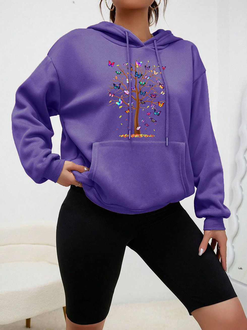 Thumbnail: The Blooming Butterfly Tree Print Clothes Female Funny Casual Streetwear Autumn