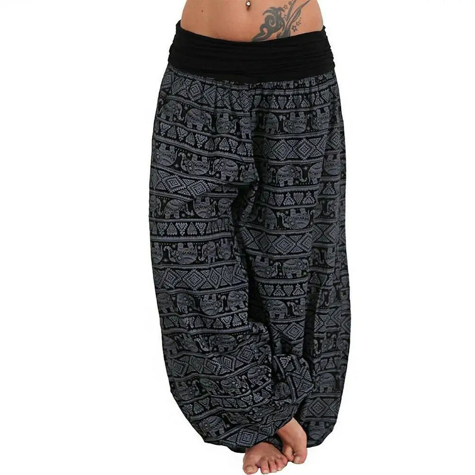 Miniatura: Women Boho Elephant Print Yoga Low Waist Long Pants Loose Baggy Bloomer Trouser