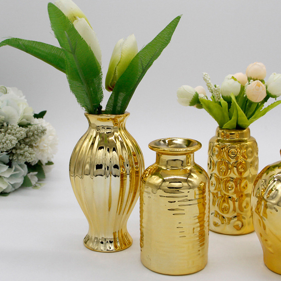 Thumbnail: 2 Pcs Floor Trim Small Golden Vase Window Flower Mini Vases Bulk Big Outdoor Eu