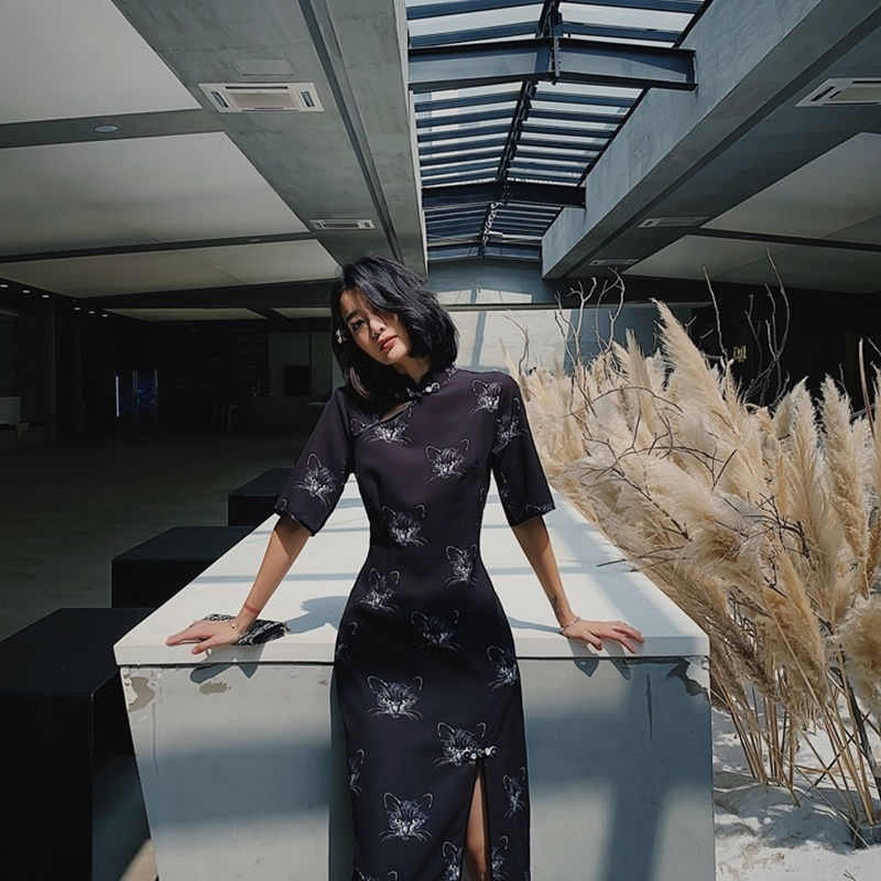 Thumbnail: Asian Streetwear Japanese Robe Midi Long Cheongsam Oriental Vestido Elegant Chi