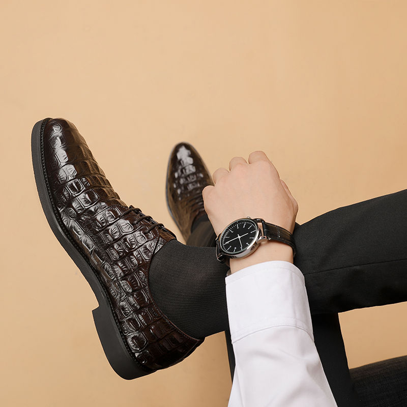 Miniatura: Phenkang Men Genuine Leather Crocodile Shoes Formal Dress Classic Style Burgund