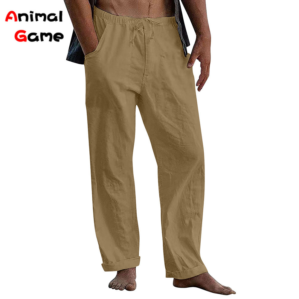 New Men's Cotton Linen Pants Male Autumn New Breathable Solid Color Linen Yoga