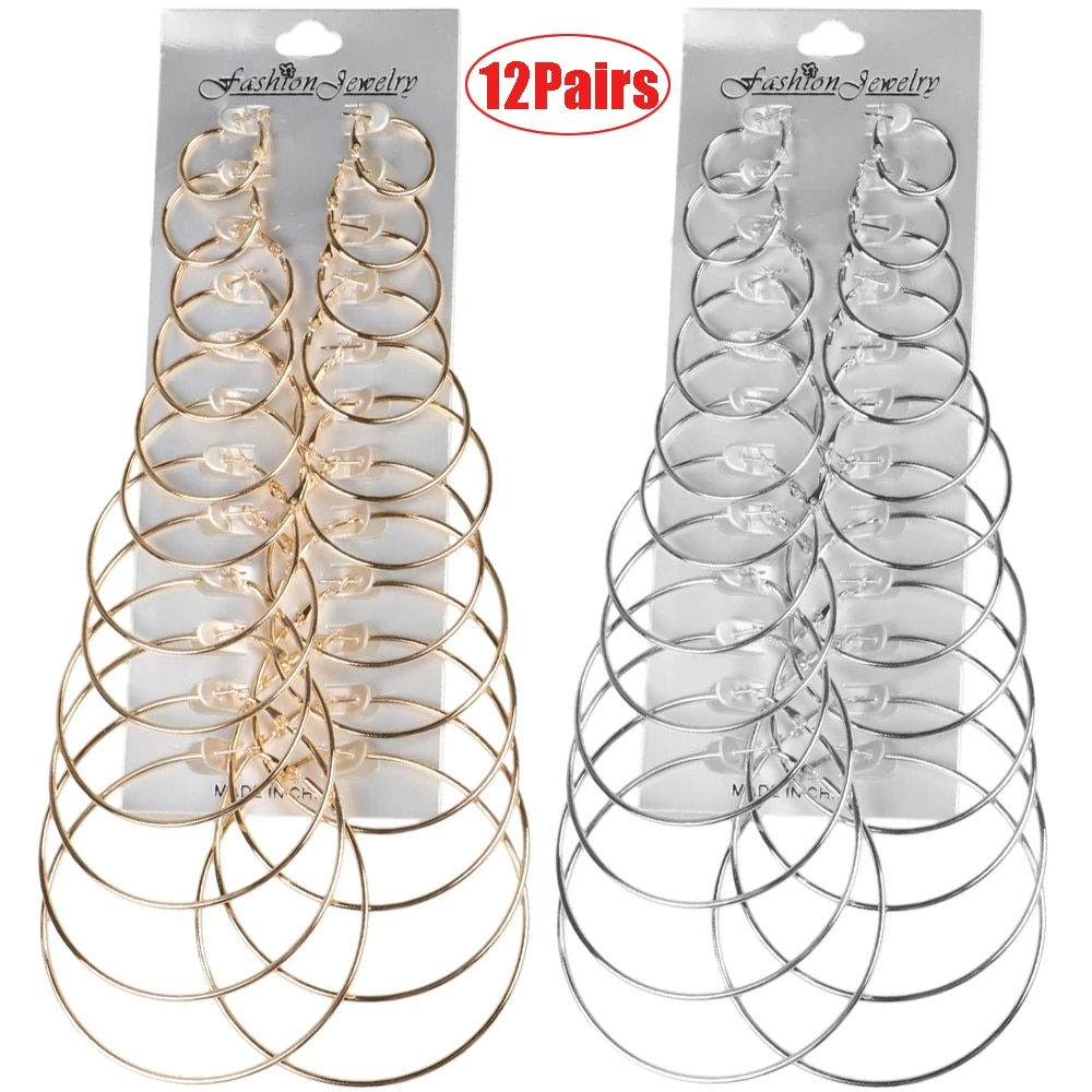 12Pairs/6Pairs/1Pair Simple Punk Hoop Earrings Set Big Circle Earrings Jewelry