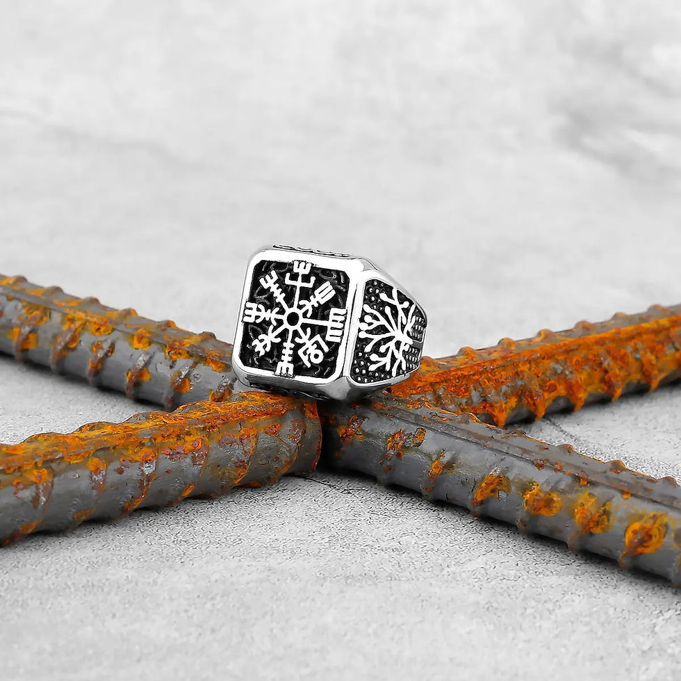 Thumbnail: Vintage Stainless Steel Viking Amulet Ring Norse Compass Runes Men and Women Ri