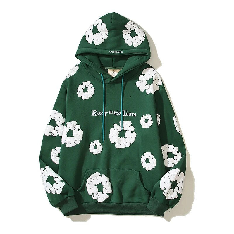 الصورة المصغرة: Retro Foam Kapok Print Letter Embroidery Pullover Hoodies Men's and Women's Str