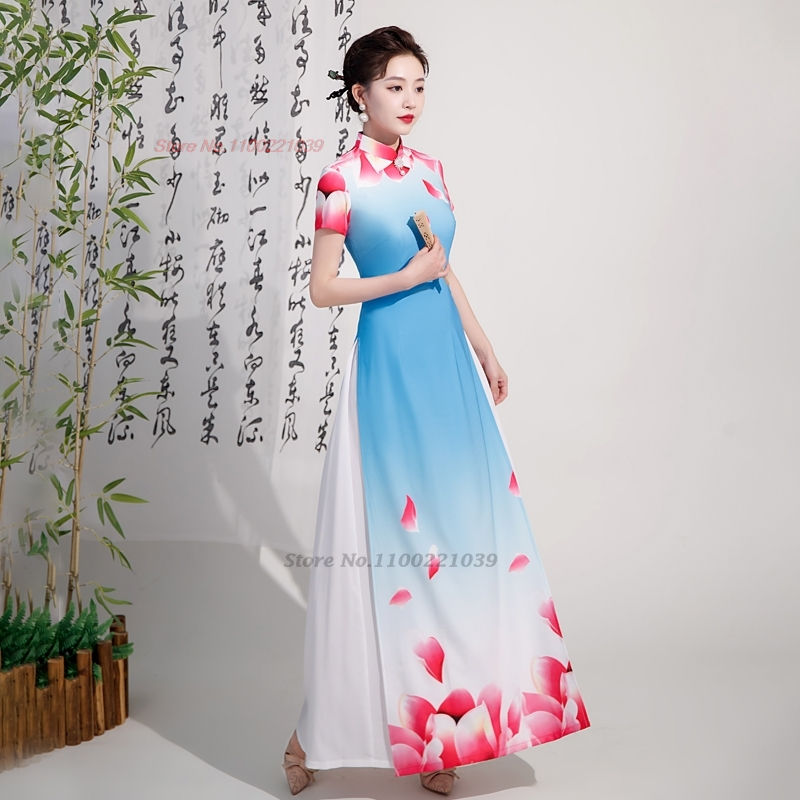 Miniaturbild: 2024 vietnam aodai dress traditional chinese improved qipao national flower pri