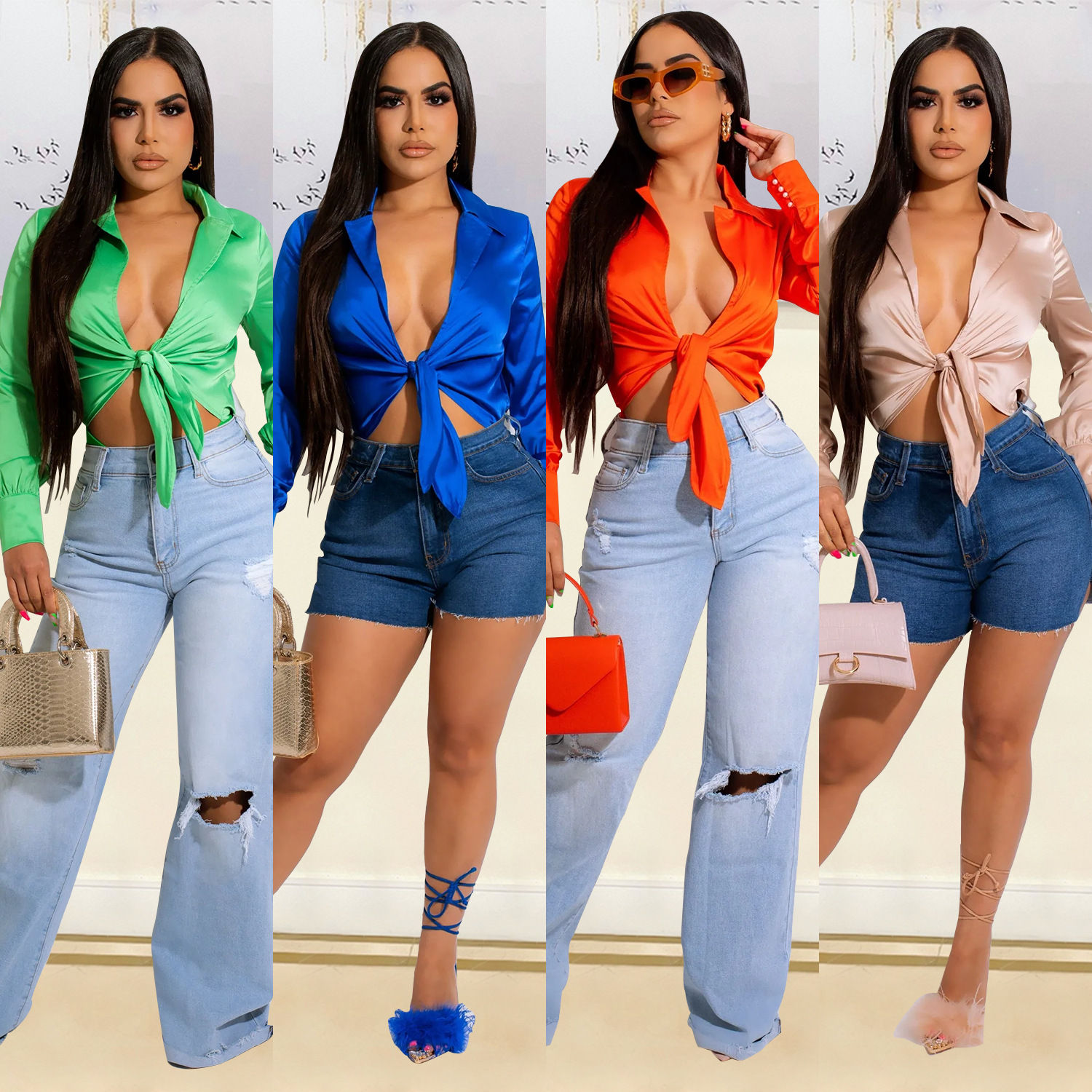Women Casual Fashion High Quality Satin Long Sleeve T Shirt Women's Women Fashi