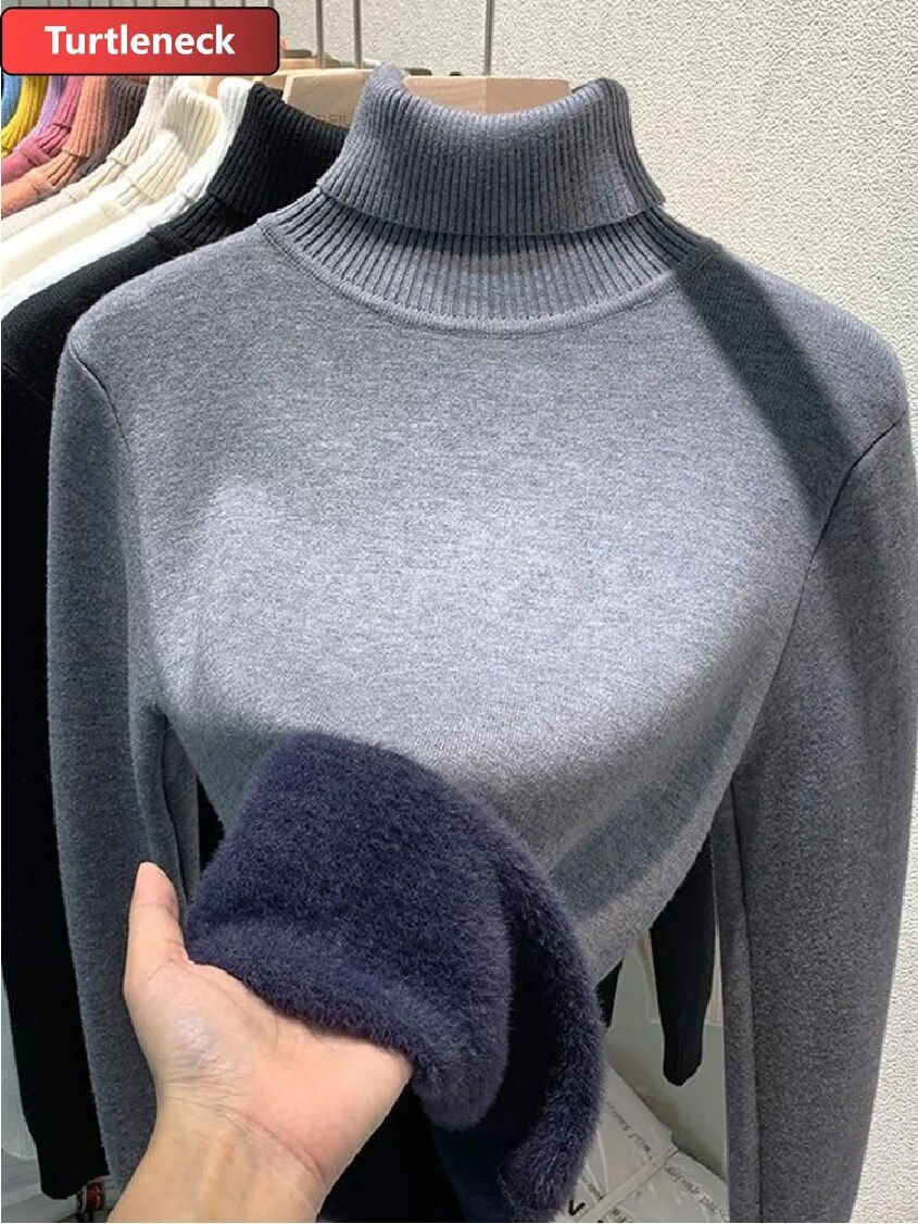 Thumbnail: Half Turtleneck Sweater Winter Slim Thicken Knitwear Jumper Woman Soft Knit Pul