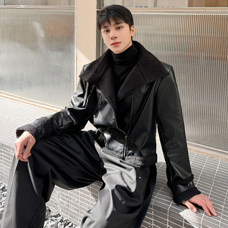 الصورة المصغرة: LUZHEN 2023 Winter Trendy Imitation Leather Lamb Wool Liner Thermal Jacket Men