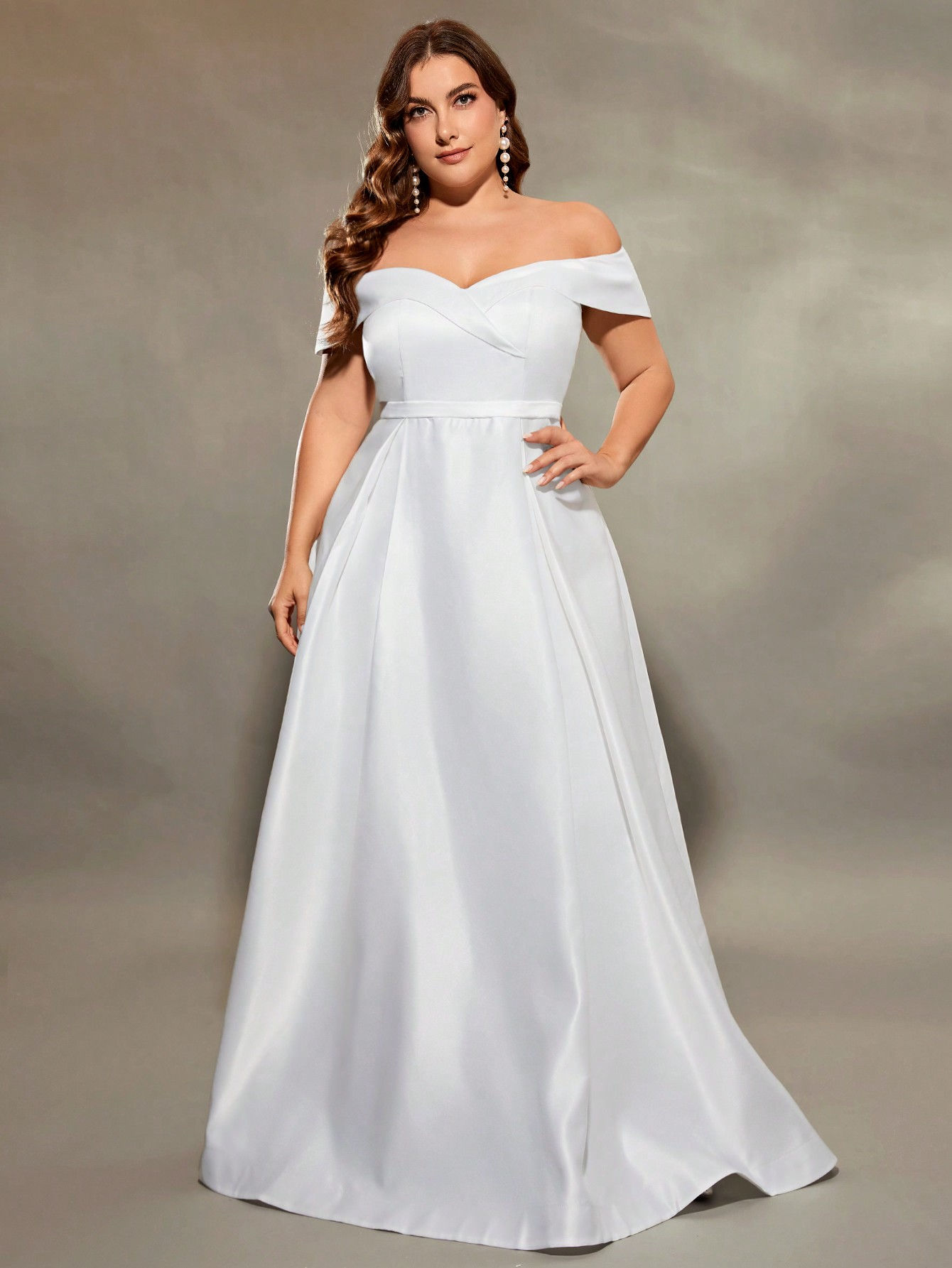Mgiacy plus size Line neck irregular cross satin wedding gown full skirt Evenin