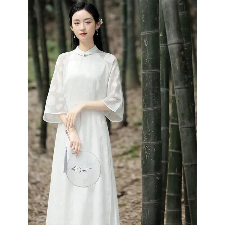 Thumbnail: 2024 Traditional Vietnam Chiffon Ao Dai Chinese Set Qipao For Women Fariry Cheo