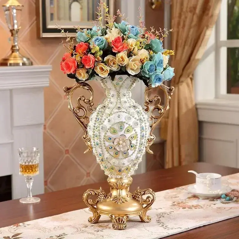 Thumbnail: Nordic Luxury Diamond Resin Vase Artificial Flower Arrangement Home Livingroom
