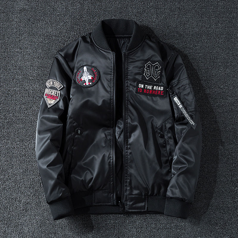Thumbnail: Winter Bomber Jacket Men Military Pilot Jacket Badge Fashion Double Side Wear M
