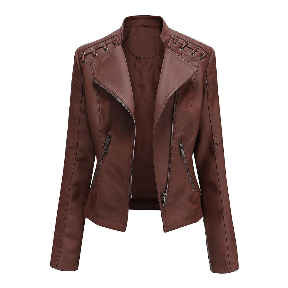 Thumbnail: Women Fashion Lace-up Leather Jacket Slim Fit Spring Autumn Motorcycle Zipper J