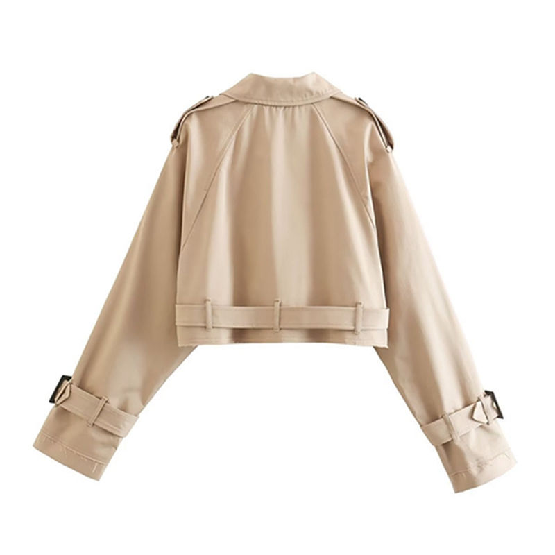 Thumbnail: Belt Cropped Trench Jacket Women Autumn Fashion Vintage Streetwear Double Breas