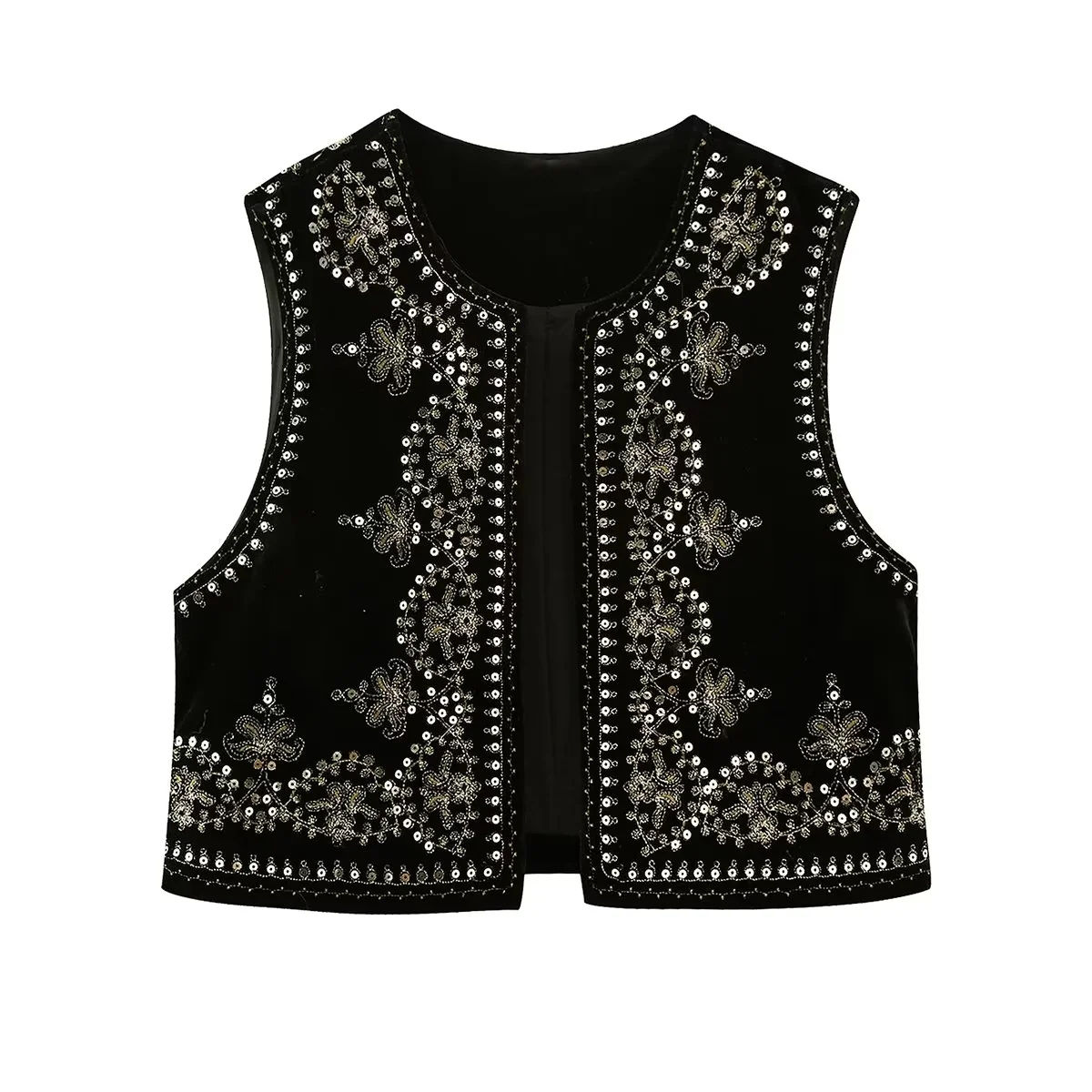 KONDALA Vintage Autumn Velvet Embroidery Vest Jackets Women V Neck Sleeveless B