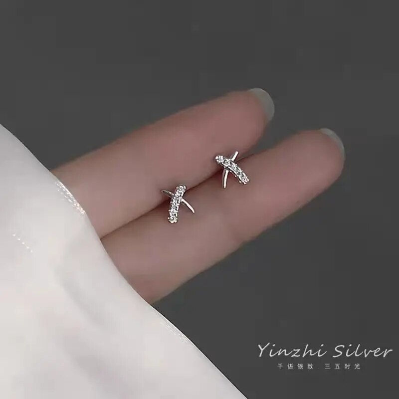 Thumbnail: 925 Silver Needle Zircon Earrings Hypoallergenic Fashion Ear Studs Female Penda